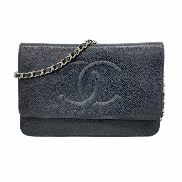 Chanel Shoulder Wallet Chain Caviar Skin Black Women's - Picture 1 of 10